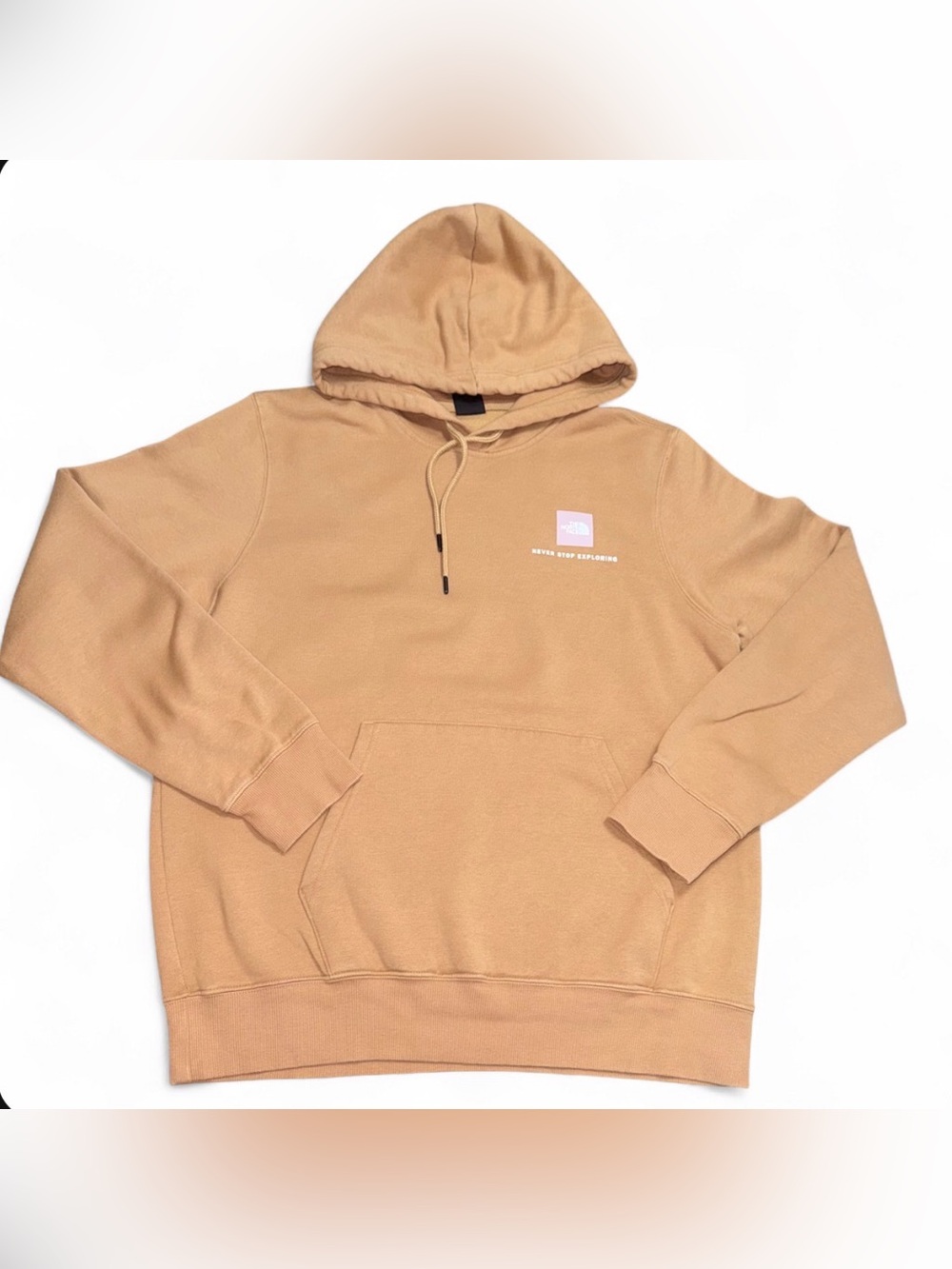 The North Face Tan Brown Hoodie Y2K Streetwear Pink Logo Men’s L
